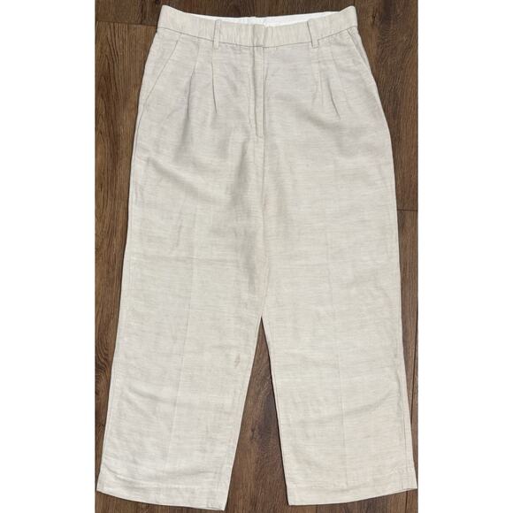 Wilfred Aritzia Pants Womens 12 Taupe Linen Lyocell Wide Leg Side Zip Trousers - Picture 1 of 4